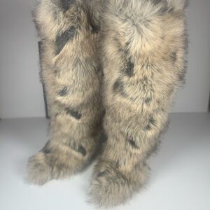 Azalea Wang Debby Grey Multi Faux Fur Tall Boots Winter Festival Shaggy Boots